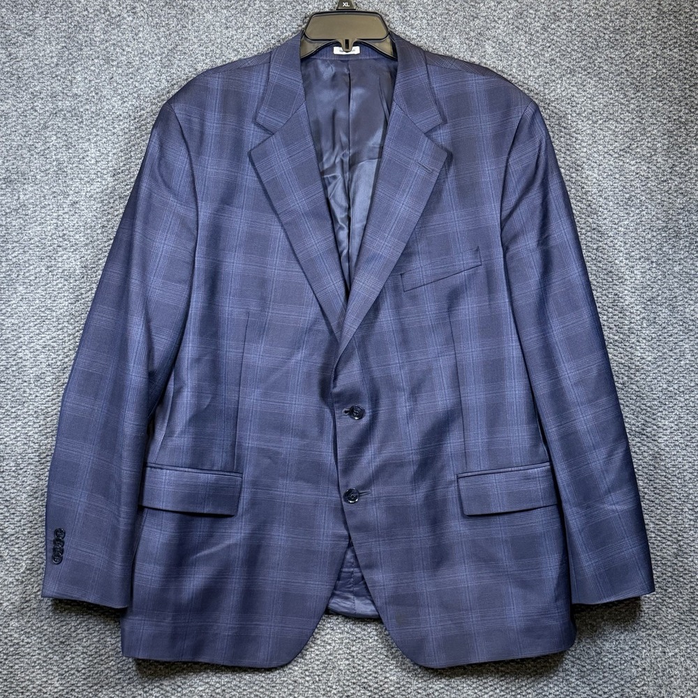 Peter Millar 48R Sport Coat Blazer 100% Wool Navy Blue Glen Plaid Canada